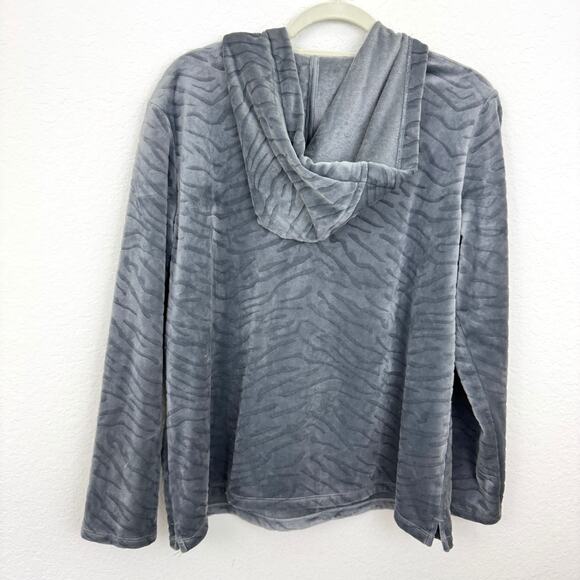 Chico's Womens Weekends Velour Hoodie Pullover Top Size L Comfy Gray - Picture 3 of 6